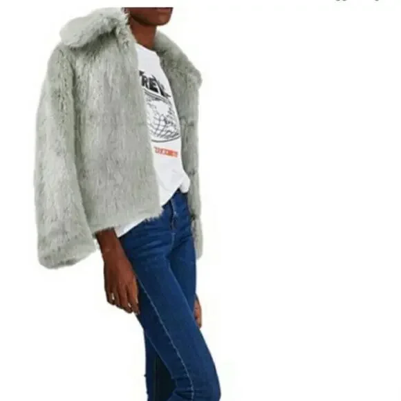 Final price^ Topshop Claire faux fur jacket gray - Picture 8 of 10